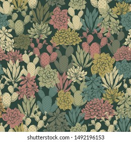 Cactus seamless pattern. Succulent background. Neutral color. Floral design. Vector illustration
