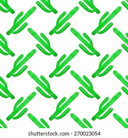 Cactus. Seamless pattern with succulent cacti. Hand-drawn background. Vector illustration. Real watercolor drawing. 