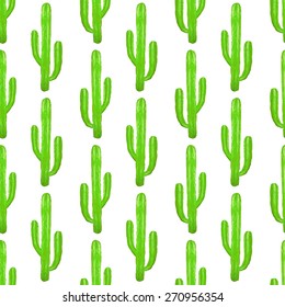 Cactus. Seamless pattern with succulent. Hand-drawn background. Vector illustration. Real watercolor drawing.