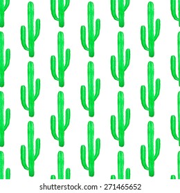Cactus. Seamless pattern with succulent. Hand-drawn background. Vector illustration. Real watercolor drawing.