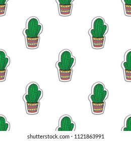 Cactus seamless pattern. Trendy boho background. Cacti fabric print design. Succulent textile surface.