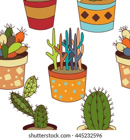 Cactus Seamless Pattern Vector.