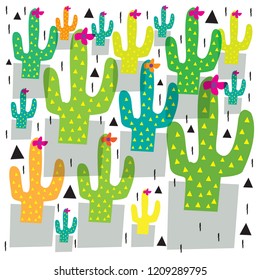 Cactus seamless pattern vector background