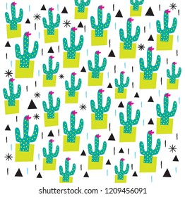 Cactus seamless pattern vector background