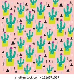 Cactus seamless pattern vector background