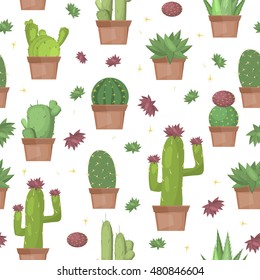 Cactus seamless pattern vector background. Summer print green art graphic cactus pattern design plant garden vector. Desert botanical flower cactus seamless pattern nature design.
