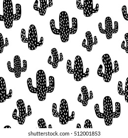 Cactus. Seamless pattern vector background. Vector. Concept of dotted black cactus on white background. Fabric print, eps10.