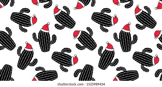 cactus seamless pattern vector Christmas Santa Claus hat Desert botanica flower garden plant summer scarf isolated repeat wallpaper tile background doodle illustration design