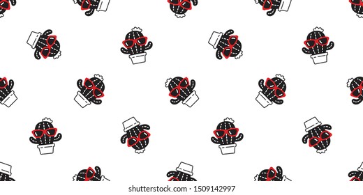 cactus seamless pattern vector Desert botanica flower garden plant sunglasses scarf isolated repeat wallpaper tile background cartoon doodle illustration design