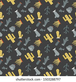 Cactus seamless pattern .Vector exotic plants.Decorative natural plant elements on a background in flat style.