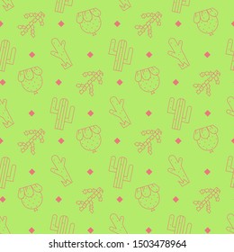 Cactus seamless pattern .Vector exotic plants.Decorative natural plant elements on a green background in flat style.