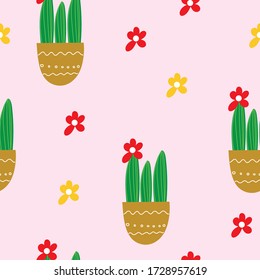 Cactus seamless pattern vector. House plant print for textile, fabric, wrapping, wallpaper.