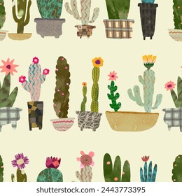 Motif harmonieux de cactus. illustration vectorielle à l'aquarelle