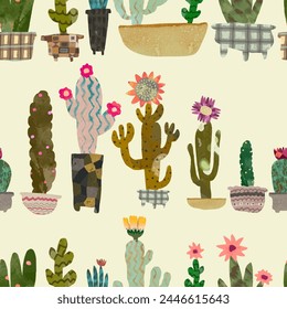 Cactus seamless pattern. watercolor vector illustration
