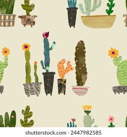 Cactus seamless pattern. watercolor vector illustration