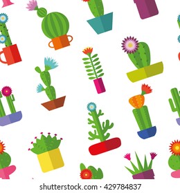 Cactus seamless pattern.Modern flat vector.Collection of blooming succulents,diagonal background.Green plant icons,desert nature,floral exotic,tropical flower,Home garden,wild botany illustration.