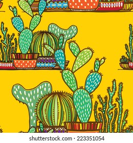 Cactus. Seamless vector pattern.