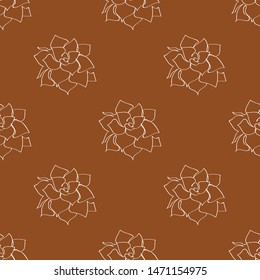 Cactus seamless vector pattern with Echeveria . Cacti fabric print design. Succulent textile surface. Hand drawn vector illustration. Elements for your design. Natural texture in engraving style