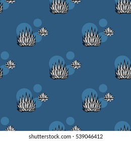 Cactus seamless vector pattern. Vector hand drawn dark blue succulent cactus illustration. Seamless plant wallpaper. Beautiful seamless exotic pattern background. Minimalist print, texture, fabric.