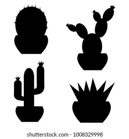 Cactus set. Black silhouette. Vector illustration