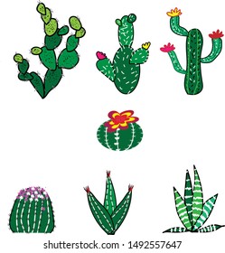 cactus set cartoon style collection flat nature illustration vector