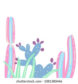 Cactus set creative card.  Colorful vector illustration
