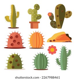 cactus. set of decorative green desert plants. desert cacti, spiked flowers.vector flat cartoon simple isolated objects