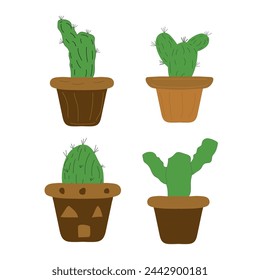 Cactus set. Desert prickly plant, Mexican cactus flower