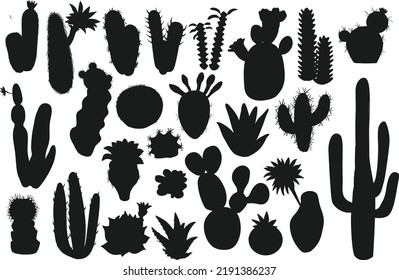Cactus set Flor Cacti mexicano Llano aislado Vector Silhouettes