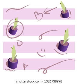 Cactus set green and violet 