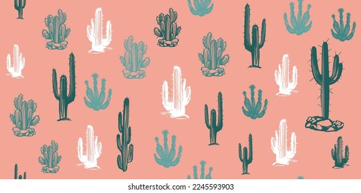 Cactus set hand drawn illustrations, vector.