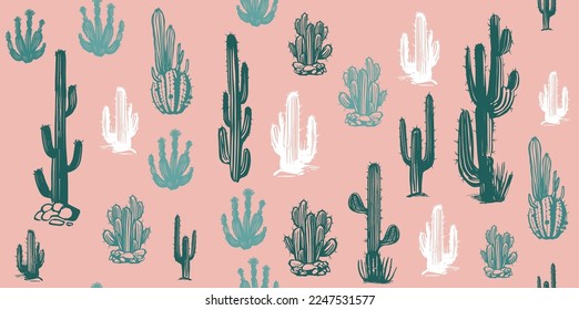 Cactus set hand drawn illustrations, vector.