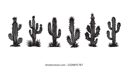 handgezeichnete Illustrationen mit Kaktus, Vektorgrafik	