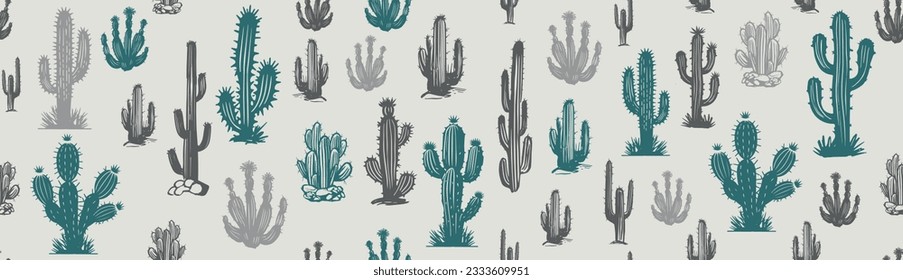 Cactus set hand drawn illustrations, vector	