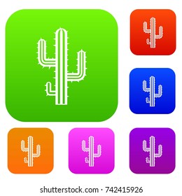 Cactus set icon color in flat style isolated on white. Collection sings vector illustration