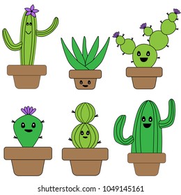 Cactus set icon green funny cartoon
flat nature clip art 
