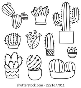 Cactus set ilustración vector, caricatura de cactus, para conjunto de stickers y elementos para diseño gráfico