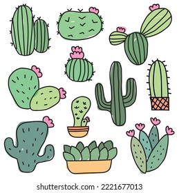 Cactus set illustration vector, cactus cartoon, for sticker set and elements for graphic design