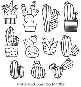 Cactus set illustration vector, cactus cartoon, for sticker set and elements for graphic design