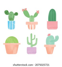 Cactus set isolated on white background. Vector, watercolor cactus illustration set.
