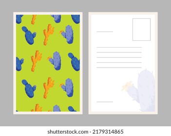 Cactus set postcard for invitation or reminder to someone. Templates vector illustration drawing digital 