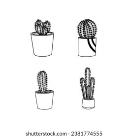 cactus set in a pot on white background. hand drawn vector illustration.