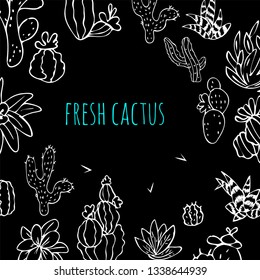 Cactus set. Sketchy style vector illustration.