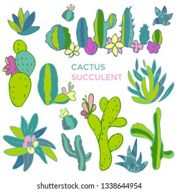 Cactus set. Sketchy style vector illustration.