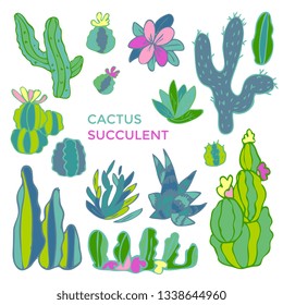 Cactus set. Sketchy style vector illustration.