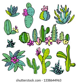 Cactus set. Sketchy style vector illustration.