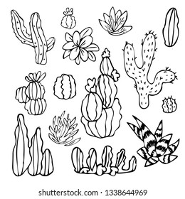 Cactus set. Sketchy style vector illustration.
