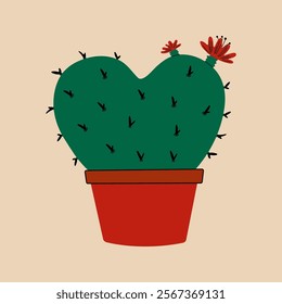 Cactus in the shape of a heart. Anti Valentine's day concept.