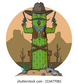 Cactus sheriff logo, hand drawn, vector illustration