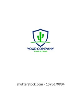 Cactus Shield Logo Design Vector